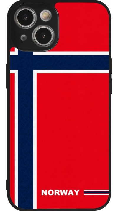 Coque iPhone 14 - Silicone rigide noir Maillot de football Norvège 2026 personnalisable