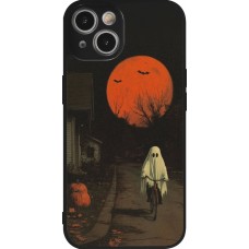 iPhone 14 Case Hülle - Silikon schwarz Halloween 2025 Ghost on a bicycle