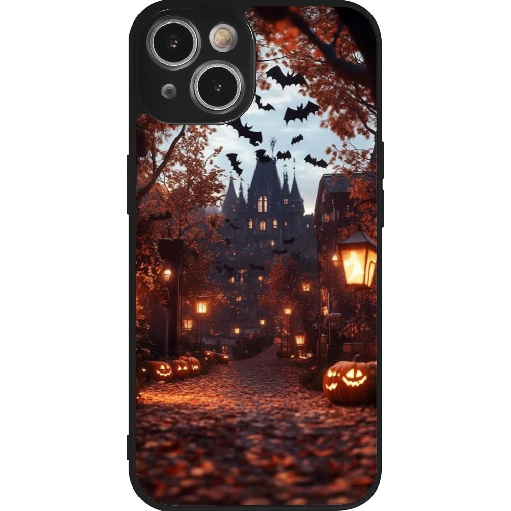 iPhone 14 Case Hülle - Silikon schwarz Halloween 2025 Haunted house