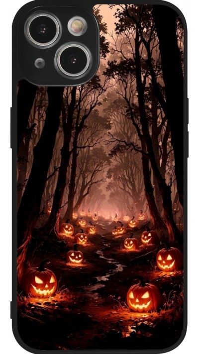 Coque iPhone 14 - Silicone rigide noir Halloween 2025 Road of Terrifying Pumpkins
