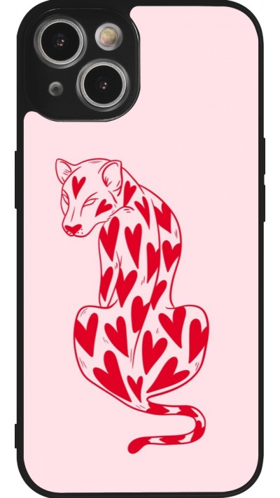 iPhone 14 Case Hülle - Silikon schwarz Leopard with hearts 2026