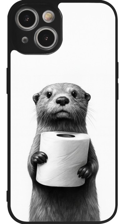 iPhone 14 Case Hülle - Silikon schwarz Otter Toilettenpapier