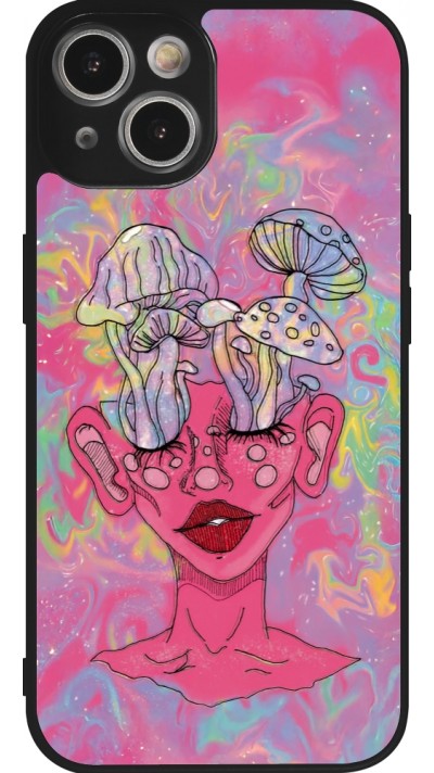 iPhone 14 Case Hülle - Silikon schwarz Psychedelic pink mushroom