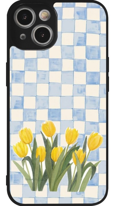 iPhone 14 Case Hülle - Silikon schwarz Blue vichy tulips Spring 2026