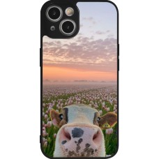iPhone 14 Case Hülle - Silikon schwarz Cow with tulips Spring 2026
