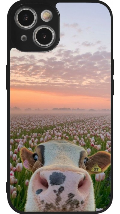 iPhone 14 Case Hülle - Silikon schwarz Cow with tulips Spring 2026