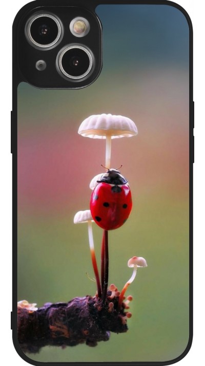 iPhone 14 Case Hülle - Silikon schwarz Ladybird on a mushroom Spring 2026