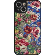 iPhone 14 Case Hülle - Silikon schwarz Vintage Art Flowers