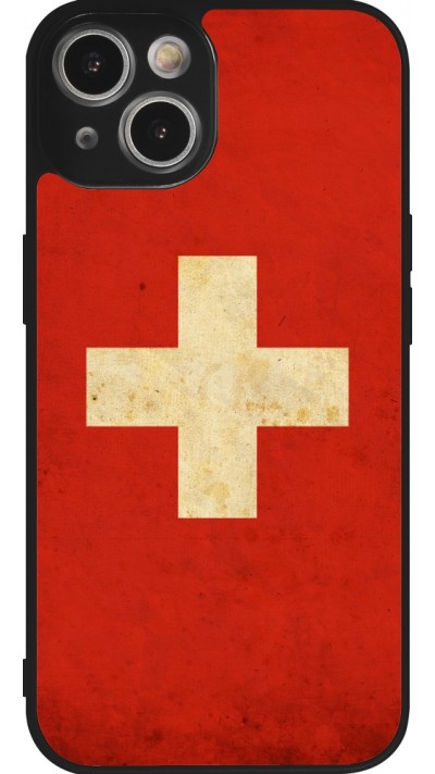 iPhone 14 Case Hülle - Silikon schwarz Vintage Flag SWISS