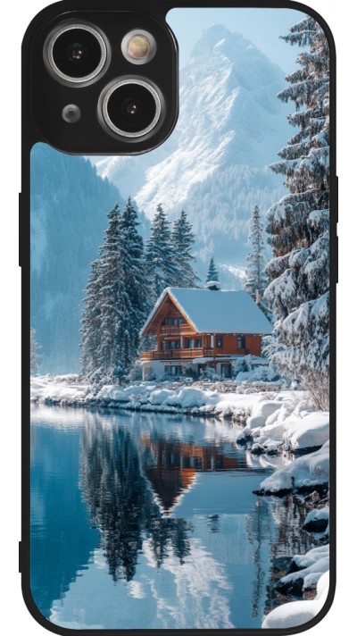 iPhone 14 Case Hülle - Silikon schwarz Winter 25 Winter house forest day