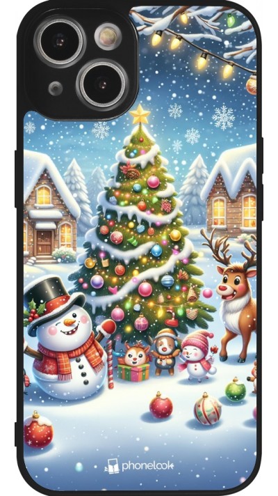 iPhone 14 Case Hülle - Silikon schwarz Weihnachten 2023 Schneemann und Tannenbaum
