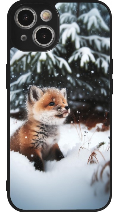 iPhone 14 Case Hülle - Silikon schwarz Weihnachten 2023 Fuechslein Tanne