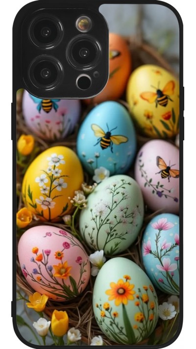 iPhone 14 Pro Max Case Hülle - Silikon schwarz Easter 2026 Eggs with bees
