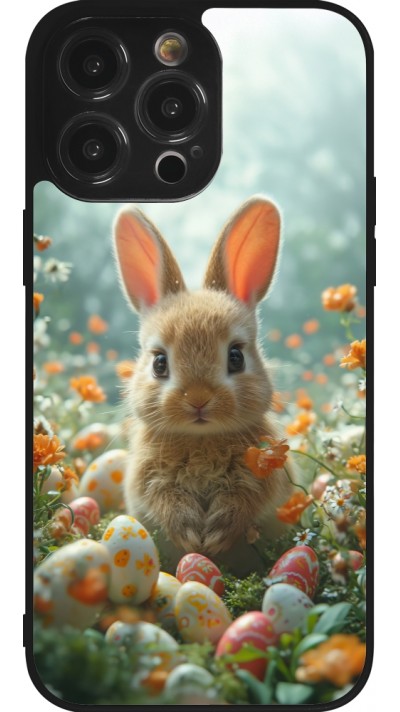 iPhone 14 Pro Max Case Hülle - Silikon schwarz Easter 2026 Rabbit in the garden