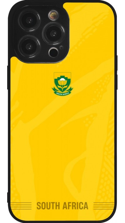 Coque iPhone 14 Pro Max - Silicone rigide noir Maillot de football Afrique du Sud 2026 personnalisable