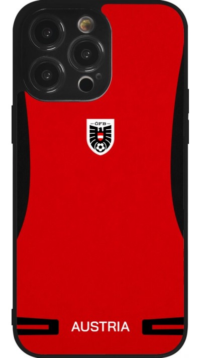 Coque iPhone 14 Pro Max - Silicone rigide noir Maillot de football Autriche 2026 personnalisable