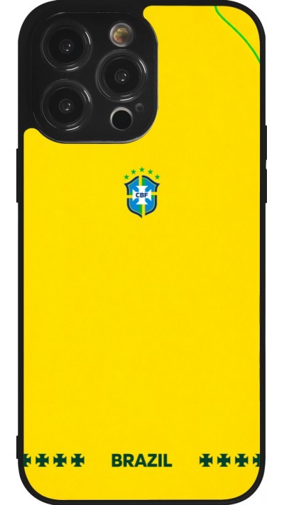 Coque iPhone 14 Pro Max - Silicone rigide noir Maillot de football Bresil 2026 personnalisable