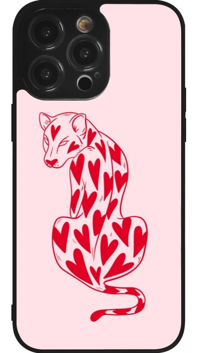 iPhone 14 Pro Max Case Hülle - Silikon schwarz Leopard with hearts 2026