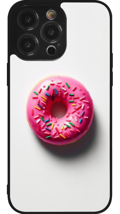 iPhone 14 Pro Max Case Hülle - Silikon schwarz Weisser Hintergrund, pinker Donut