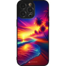 iPhone 14 Pro Max Case Hülle - Silikon schwarz Strand Sonnenuntergang auffällig