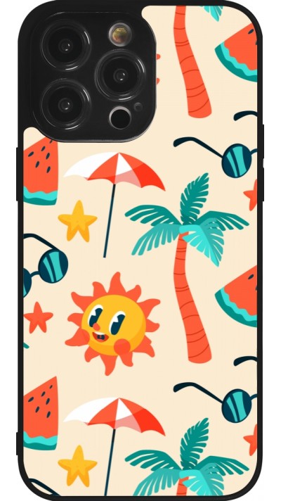 iPhone 14 Pro Max Case Hülle - Silikon schwarz Summer 2025 Pattern soleil