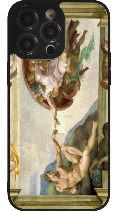 Coque iPhone 14 Pro Max - Silicone rigide noir Tableau art - La Création d’Adam - Michel-Ange