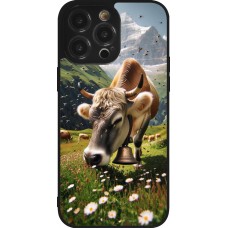Coque iPhone 14 Pro Max - Silicone rigide noir Vache montagne Valais