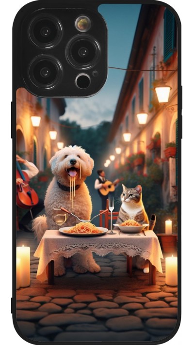 iPhone 14 Pro Max Case Hülle - Silikon schwarz Valentin 2024 Hund & Katze Kerzenlicht