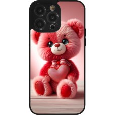 Coque iPhone 14 Pro Max - Silicone rigide noir Valentine 2024 Ourson rose