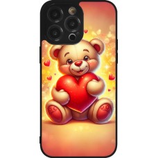 Coque iPhone 14 Pro Max - Silicone rigide noir Valentine 2024 Teddy love