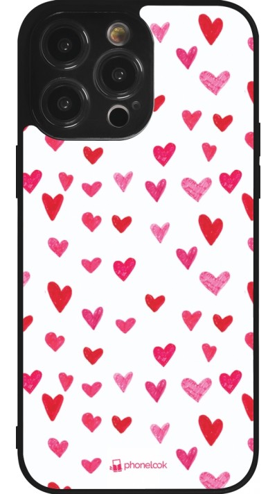 iPhone 14 Pro Max Case Hülle - Silikon schwarz Valentine 2022 Many pink hearts