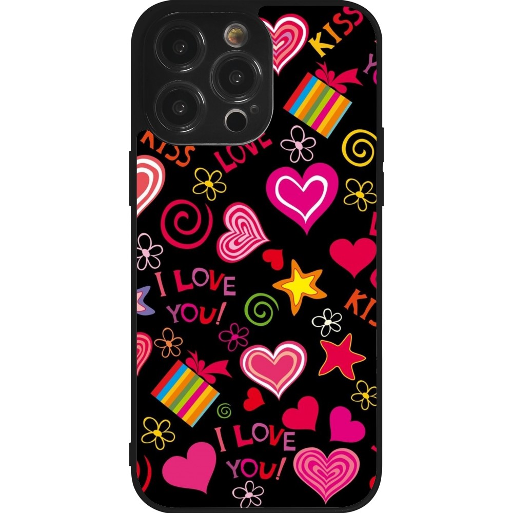 iPhone 14 Pro Max Case Hülle - Silikon schwarz Valentine 2023 love symbols