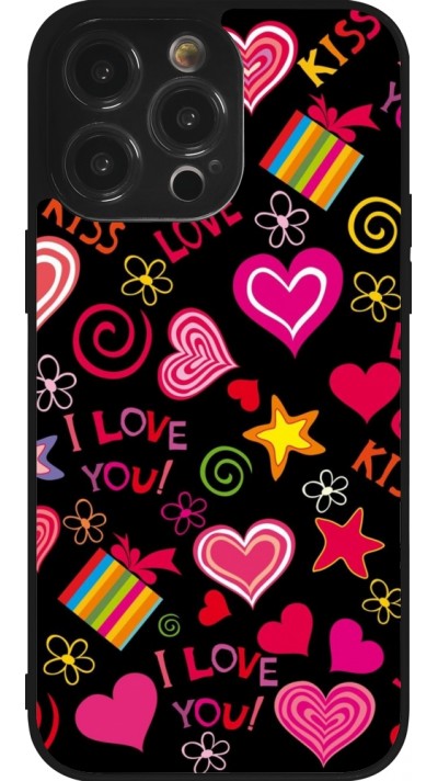 iPhone 14 Pro Max Case Hülle - Silikon schwarz Valentine 2023 love symbols
