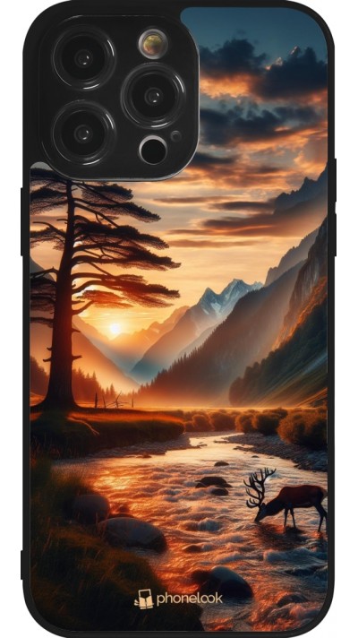 iPhone 14 Pro Max Case Hülle - Silikon schwarz Tal Sonnenuntergang Hirsch Baum