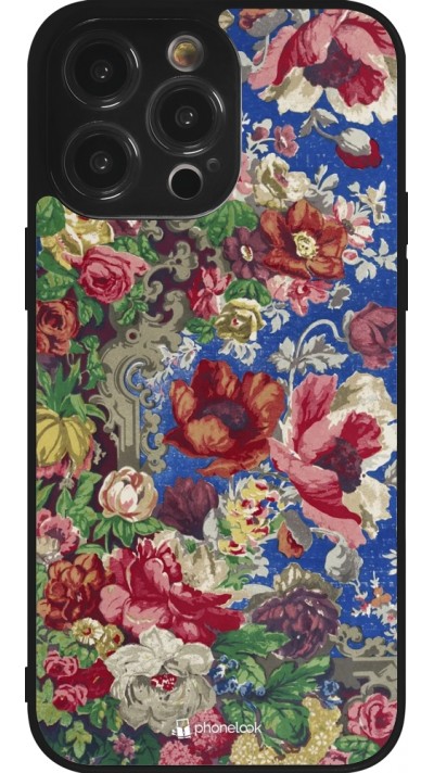 iPhone 14 Pro Max Case Hülle - Silikon schwarz Vintage Art Flowers