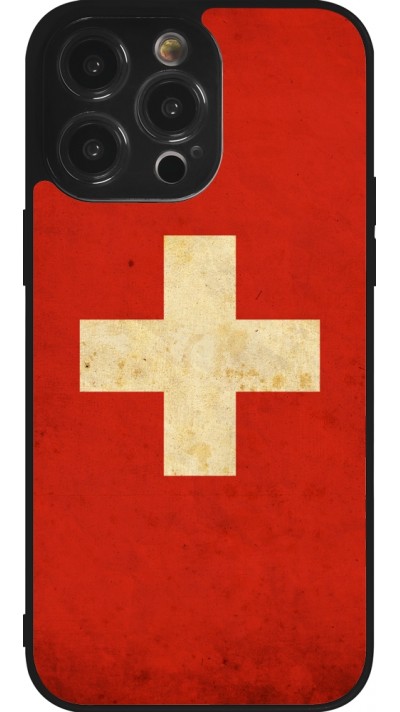 iPhone 14 Pro Max Case Hülle - Silikon schwarz Vintage Flag SWISS