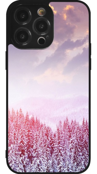 iPhone 14 Pro Max Case Hülle - Silikon schwarz Winter 22 Pink Forest