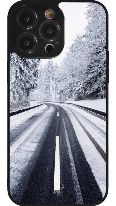 iPhone 14 Pro Max Case Hülle - Silikon schwarz Winter 22 Snowy Road