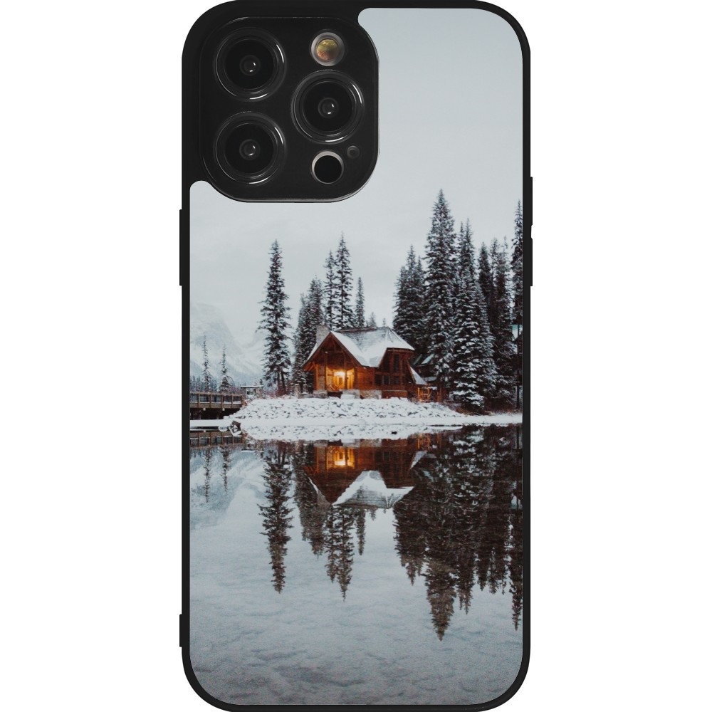 iPhone 14 Pro Max Case Hülle - Silikon schwarz Winter 25 Winter house forest afternoon