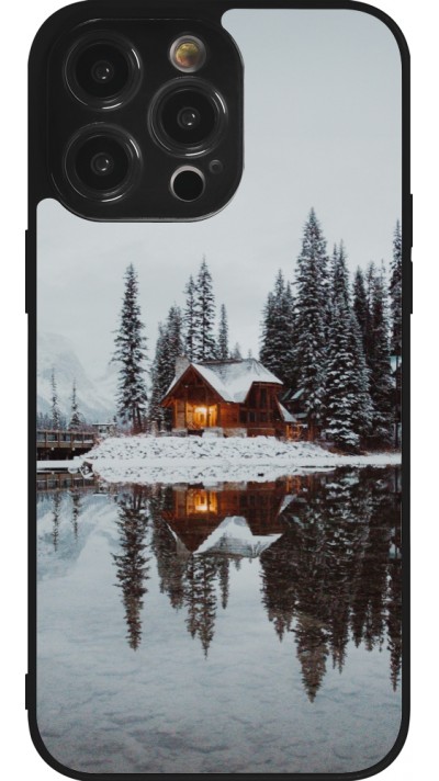 iPhone 14 Pro Max Case Hülle - Silikon schwarz Winter 25 Winter house forest afternoon