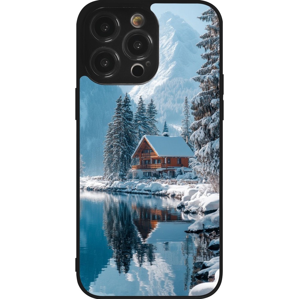 iPhone 14 Pro Max Case Hülle - Silikon schwarz Winter 25 Winter house forest day