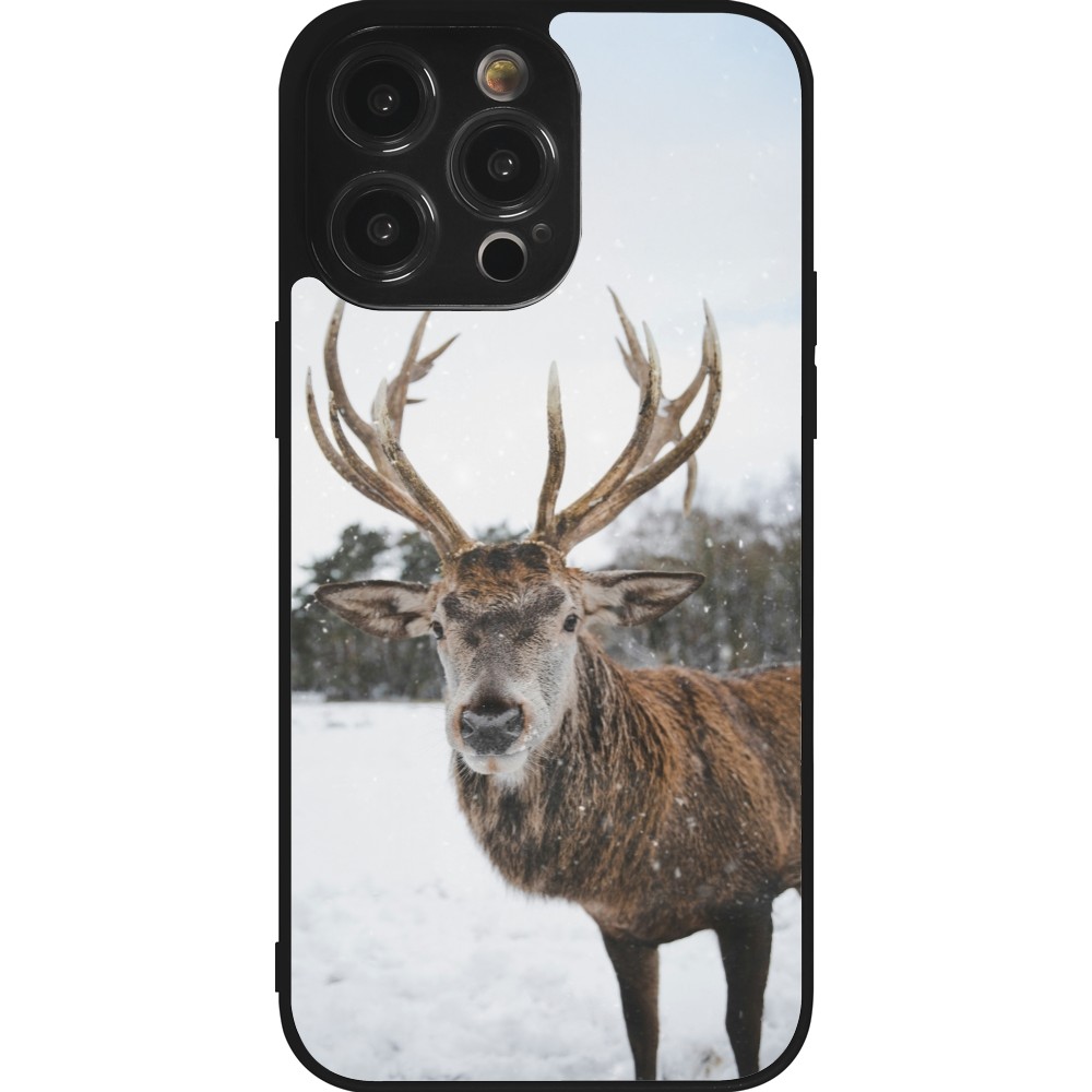 iPhone 14 Pro Max Case Hülle - Silikon schwarz Winter 25 Winter reindeer