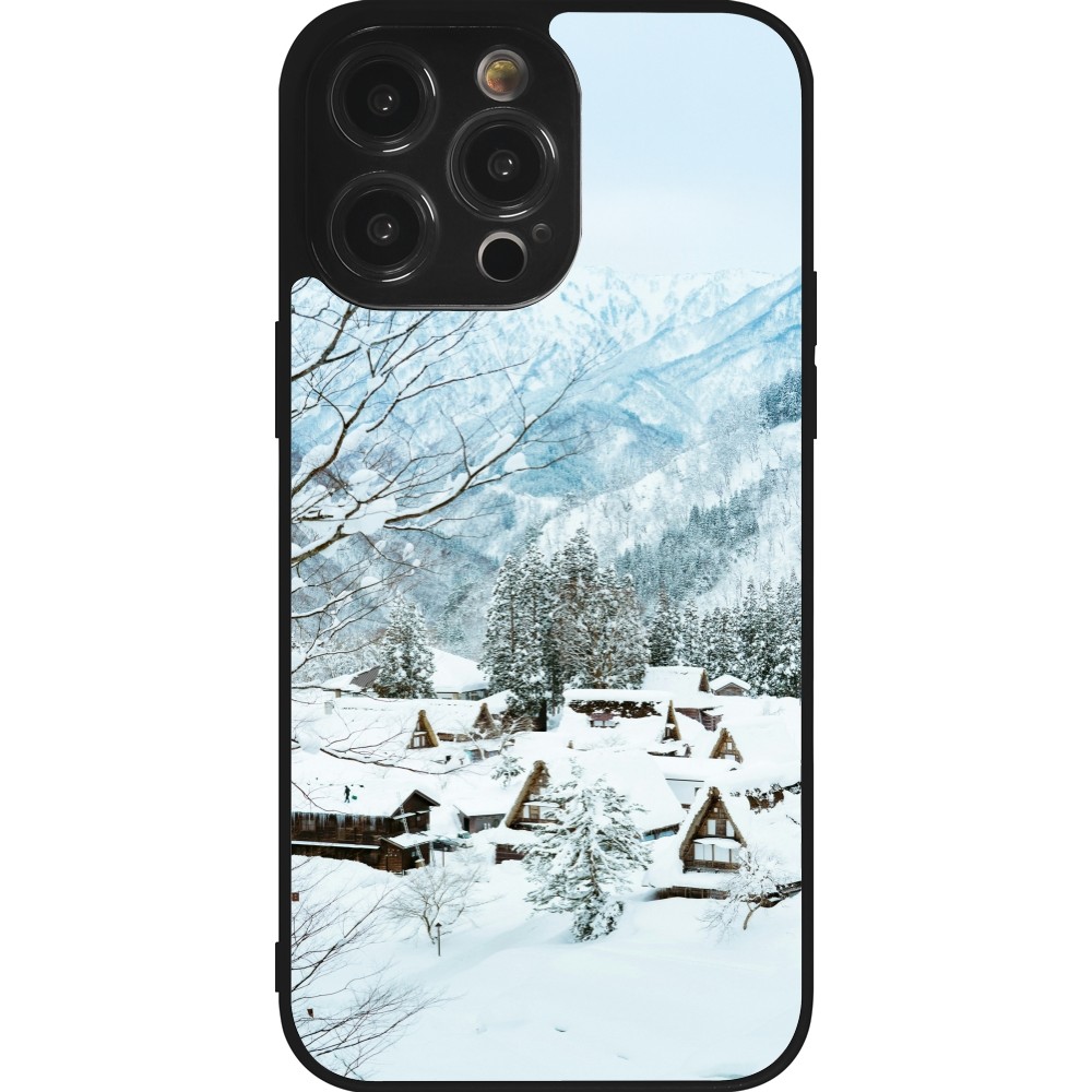 iPhone 14 Pro Max Case Hülle - Silikon schwarz Winter 25 Winter snowy landscape