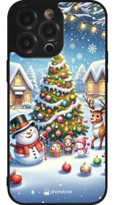 iPhone 14 Pro Max Case Hülle - Silikon schwarz Weihnachten 2023 Schneemann und Tannenbaum