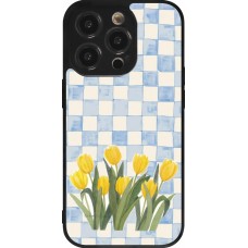 Coque iPhone 14 Pro - Silicone rigide noir Blue vichy tulips Spring 2026