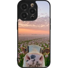 Coque iPhone 14 Pro - Silicone rigide noir Cow with tulips Spring 2026