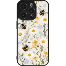 Coque iPhone 14 Pro - Silicone rigide noir Pattern bees Spring 2026