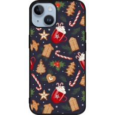 iPhone 15 Case Hülle - Silikon schwarz Christmas 25 Pattern Gingerbread House