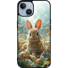 iPhone 15 Case Hülle - Silikon schwarz Easter 2026 Rabbit in the garden