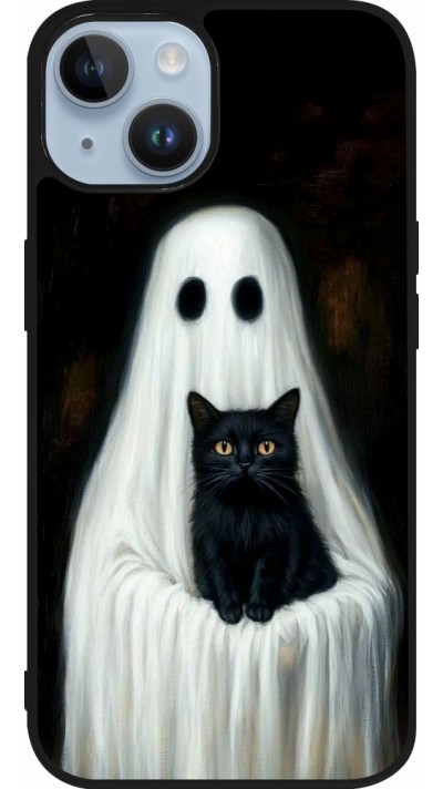iPhone 15 Case Hülle - Silikon schwarz Halloween 2025 Ghost with black cat